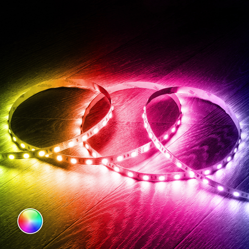 Tira LED 12V DC 5m Color de Luz RGB Multicolor